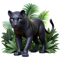elegant contemporary A sleek black panther prowling through a dense jungle, illuminated by dappled moonlight, rendered in a mysterious, realistic style original png
