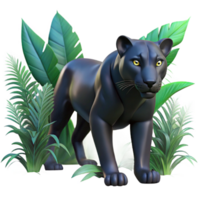 serene minimalist A sleek black panther prowling through a dense jungle, illuminated by dappled moonlight, rendered in a mysterious, realistic style professional png