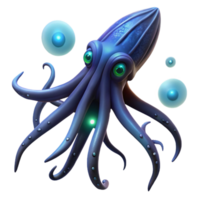 impressive creative A giant squid swimming through the dark depths of the ocean, illuminated by bioluminescent creatures, rendered in a mysterious, realistic style 4K png