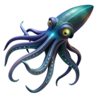 serene contemporary A giant squid swimming through the dark depths of the ocean, illuminated by bioluminescent creatures, rendered in a mysterious, realistic style premium png