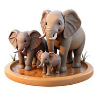 elegant modern A family of elephants bathing in a muddy waterhole, illuminated by the warm afternoon sun, depicted in a heartwarming, realistic style high resolution png
