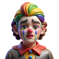 impressive classic Portrait of a melancholic clown with dripping rainbow makeup and a single tear rolling down their cheek. Chiaroscuro lighting, Art Deco style professional png