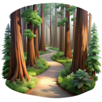 impressive modern A winding dirt path through a redwood forest, dappled sunlight filtering through the canopy, ethereal, painterly genuine png