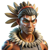 beautiful artistic A powerful portrait of a tribal warrior with intricate face paint and feathers, a determined expression. Dramatic backlighting, realistic style original png