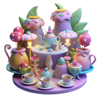 serene abstract A whimsical tea party hosted by a group of fairies, soft and whimsical lighting, watercolor painting style high quality png