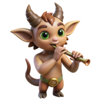 elegant artistic A mischievous satyr playing a flute in a forest glade, whimsical and playful lighting, storybook illustration style 4K png