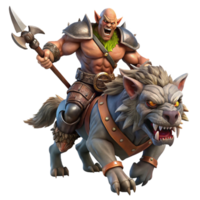 beautiful abstract A fierce orc chieftain riding a warg into battle, dynamic and action-packed lighting, realistic style authentic png