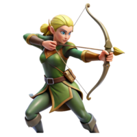 vibrant minimalist A graceful elf archer aiming her bow at a distant target, focused and determined lighting, digital art style high quality png