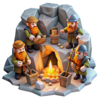 dramatic vintage A group of dwarves mining for gems in a mountain cave, warm and inviting lighting, fantasy art style premium png