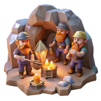 beautiful contemporary A group of dwarves mining for gems in a mountain cave, warm and inviting lighting, fantasy art style original png