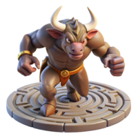 extraordinary vintage A fierce minotaur charging through a labyrinth, dynamic and action-packed lighting, comic book style high resolution png