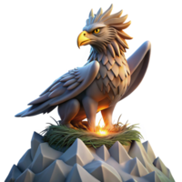 impressive minimalist A majestic griffin protecting its nest atop a mountain peak, dramatic and imposing lighting, realistic style professional png