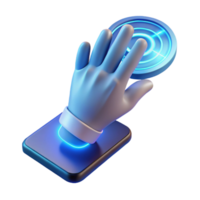 vibrant rustic A human hand reaching out to touch a holographic interface, soft blue lighting, futuristic and minimalist style high quality png