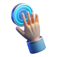 extraordinary artistic A human hand reaching out to touch a holographic interface, soft blue lighting, futuristic and minimalist style high quality png