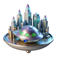 magnificent abstract A sleek, silver spaceship landing on a futuristic city, vibrant and dynamic lighting, space opera style authentic png