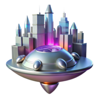 vibrant contemporary A sleek, silver spaceship landing on a futuristic city, vibrant and dynamic lighting, space opera style high resolution png