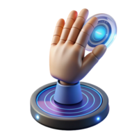 vibrant modern A human hand reaching out to touch a malfunctioning holographic interface, flickering lighting, futuristic and minimalist style authentic png