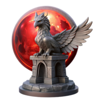 impressive classic A majestic griffin perched atop a crumbling obsidian tower, illuminated by a blood-red moon, in a hyperrealistic style 4K png