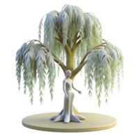 dramatic abstract A serene dryad emerging from a giant willow tree, dappled with sunlight, in a soft, ethereal style detailed png