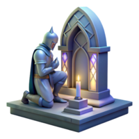 elegant artistic A lone knight kneeling before a mystical altar, bathed in the soft glow of celestial light, in a stained glass art style genuine png