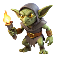 dramatic modern A cunning goblin rogue lurking in the shadows, illuminated by a flickering torch, in a gritty, realistic style high quality png