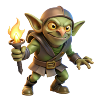 vibrant minimalist A cunning goblin rogue lurking in the shadows, illuminated by a flickering torch, in a gritty, realistic style genuine png