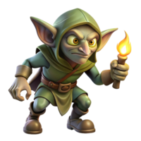 wonderful modern A cunning goblin rogue lurking in the shadows, illuminated by a flickering torch, in a gritty, realistic style premium png