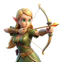 wonderful minimalist A beautiful elf archer aiming her bow at a distant target, illuminated by the golden light of dawn, in a dynamic, anime style original png