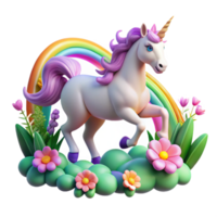 extraordinary artistic A majestic unicorn galloping through a field of enchanted flowers, illuminated by a rainbow, in a vibrant, surreal style original png