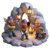 magnificent abstract A group of dwarves mining for gems in a cavern, lit by glowing lanterns, in a realistic, fantasy art style premium png