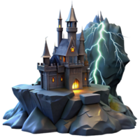 dramatic vintage A haunted castle perched on a craggy cliff, illuminated by lightning, in a gothic horror style original png