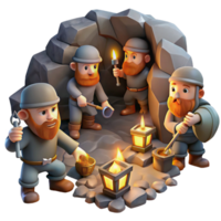 wonderful minimalist A group of dwarves mining for gems in a cavern, lit by glowing lanterns, in a realistic, fantasy art style premium png