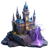 stunning abstract A haunted castle perched on a craggy cliff, illuminated by lightning, in a gothic horror style exclusive png