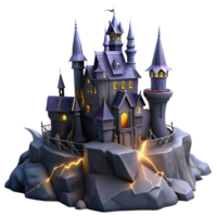 extraordinary rustic A haunted castle perched on a craggy cliff, illuminated by lightning, in a gothic horror style high resolution png