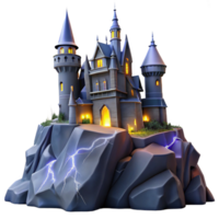 impressive creative A haunted castle perched on a craggy cliff, illuminated by lightning, in a gothic horror style high resolution png