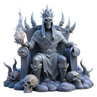 vibrant traditional A powerful lich king sitting on a throne of bone, surrounded by swirling spirits, in a dark, macabre style authentic png