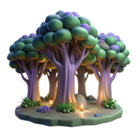 dramatic creative A hidden grove of ancient trees, bathed in ethereal light, in a serene, nature-inspired style high resolution png