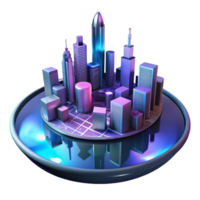 dramatic abstract A futuristic cityscape reflected in a puddle, neon lights, cyberpunk style high resolution png
