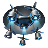 vibrant vintage A group of drones flying in formation, synchronized movements, dark background, spotlights from below high quality png