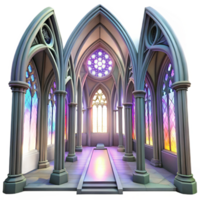 extraordinary modern Gothic cathedral interior, stained glass windows casting colorful light, intricate stone carvings, ethereal atmosphere, wide angle lens original png