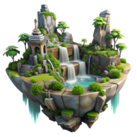 stunning rustic A floating island with cascading waterfalls and lush vegetation, ancient ruins overgrown with vines, fantasy art style, dramatic lighting high resolution png