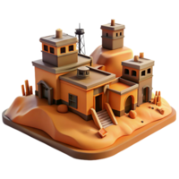 impressive abstract A desolate desert outpost with sand dunes and windswept buildings, post-apocalyptic style, orange and brown color palette high quality png