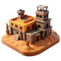 beautiful contemporary A desolate desert outpost with sand dunes and windswept buildings, post-apocalyptic style, orange and brown color palette high resolution png