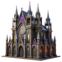 impressive contemporary A towering gothic cathedral with intricate stained glass windows and gargoyles, dramatic lighting, dark fantasy style high resolution png