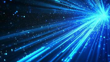 Abstract blue light streaks converging into a bright point, creating a sense of speed and technological advancement. Digital backdrop. photo