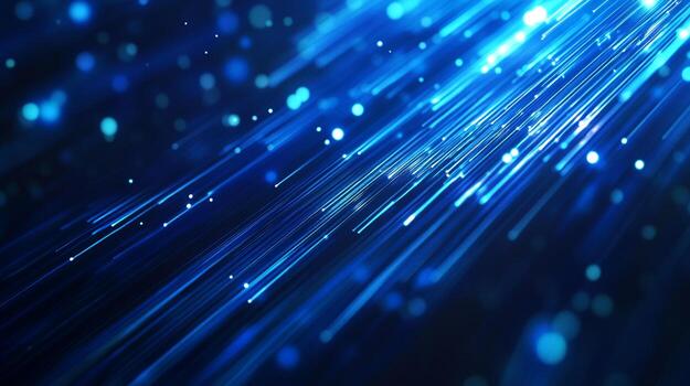 An abstract image of glowing blue lines and bokeh, symbolizing data transfer, network connections, or high-speed technology. photo