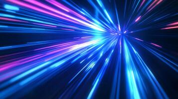 Dynamic light streaks in blue and pink, radiating from a central point, create a sense of speed and motion. Abstract digital art. photo
