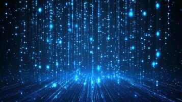 Blue data streams illuminate a digital landscape, evoking futuristic technology and virtual realms with their ethereal glow and dynamic flow. photo