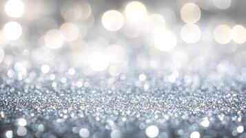 Sparkling silver glitter background with a shimmering bokeh effect, perfect for adding a touch of glamour to your designs and celebrations. photo