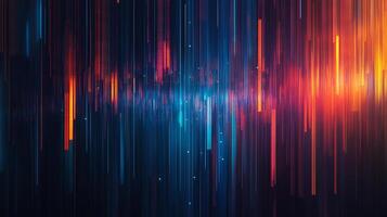 Abstract design featuring dynamic interplay of colorful vertical lines, merging warm and cool tones to create vibrant, energetic visual. photo